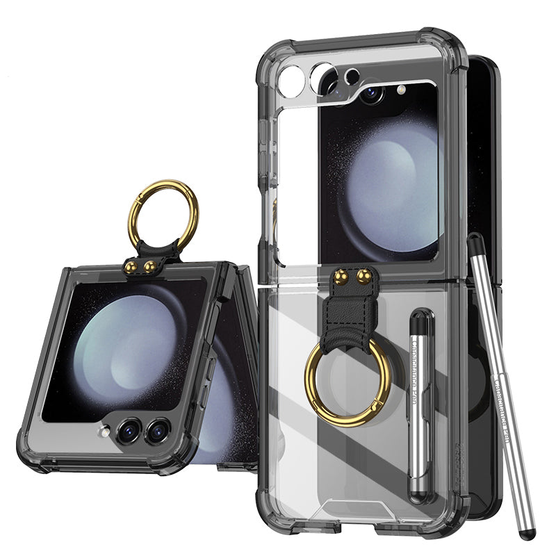 GKK For Samsung Galaxy Z Flip5 5G Case Ring Kickstand TPU Phone Cover with Stylus Small Screen Film GKK For Samsung Galaxy Z Flip5 5G Case Ring Kickstand TPU Phone Cover with Stylus Small Screen Film